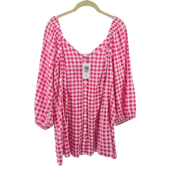 New Torrid Fit & Flare Button Up 3/4 Sleeve Pink Gingham Top Size 2X - Picture 8 of 11